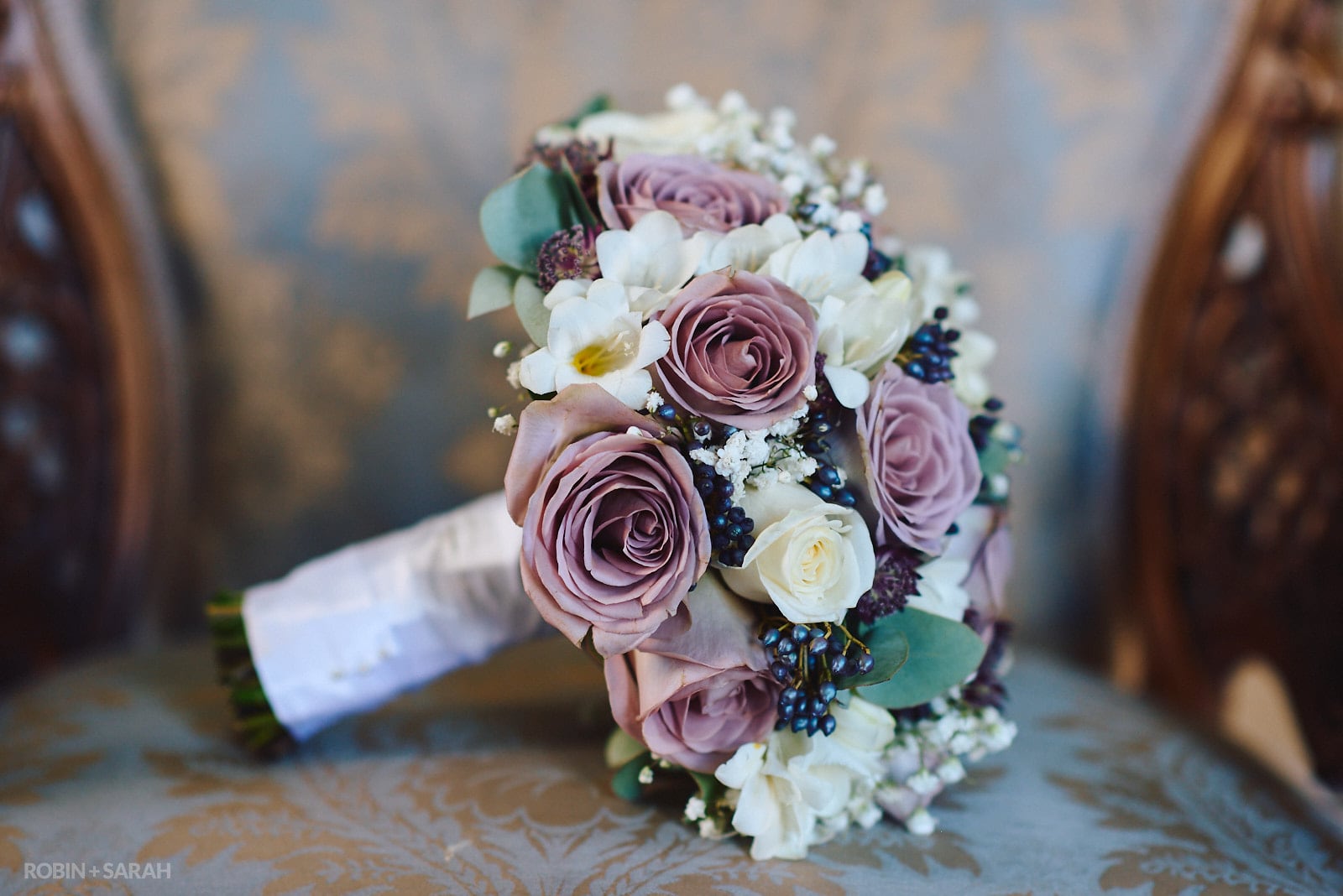 Wedding dress and flowers at Stanbrook Abbey