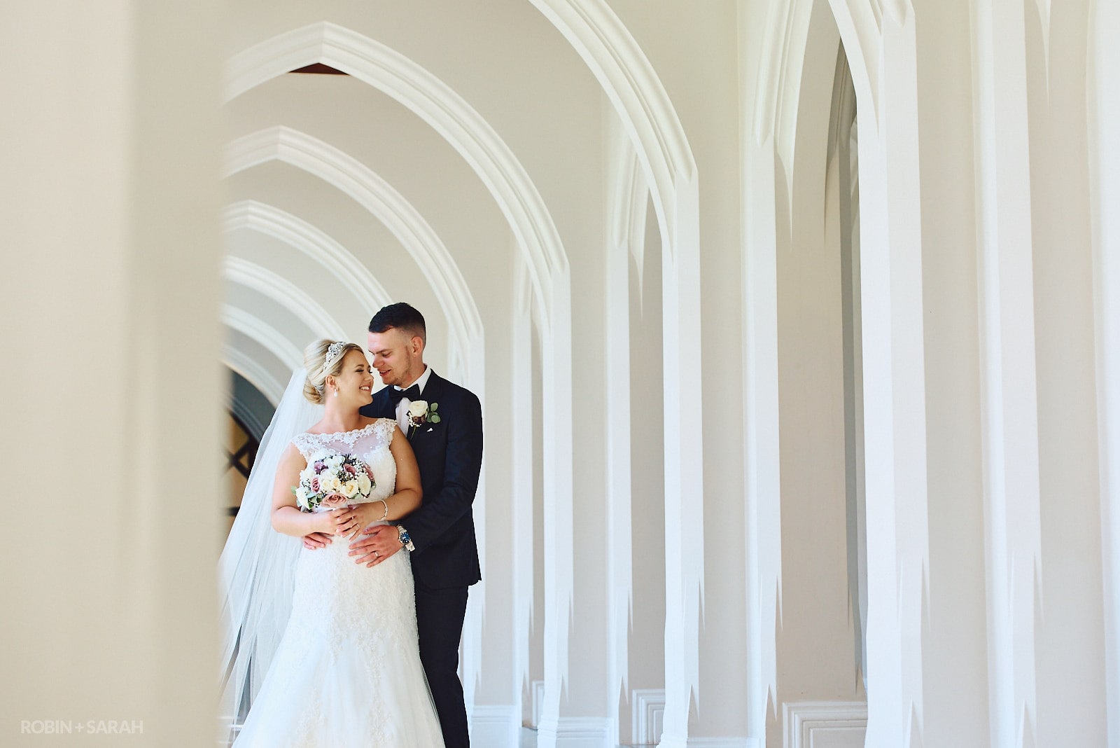 Bride and goom together at Stanbrook Abbey