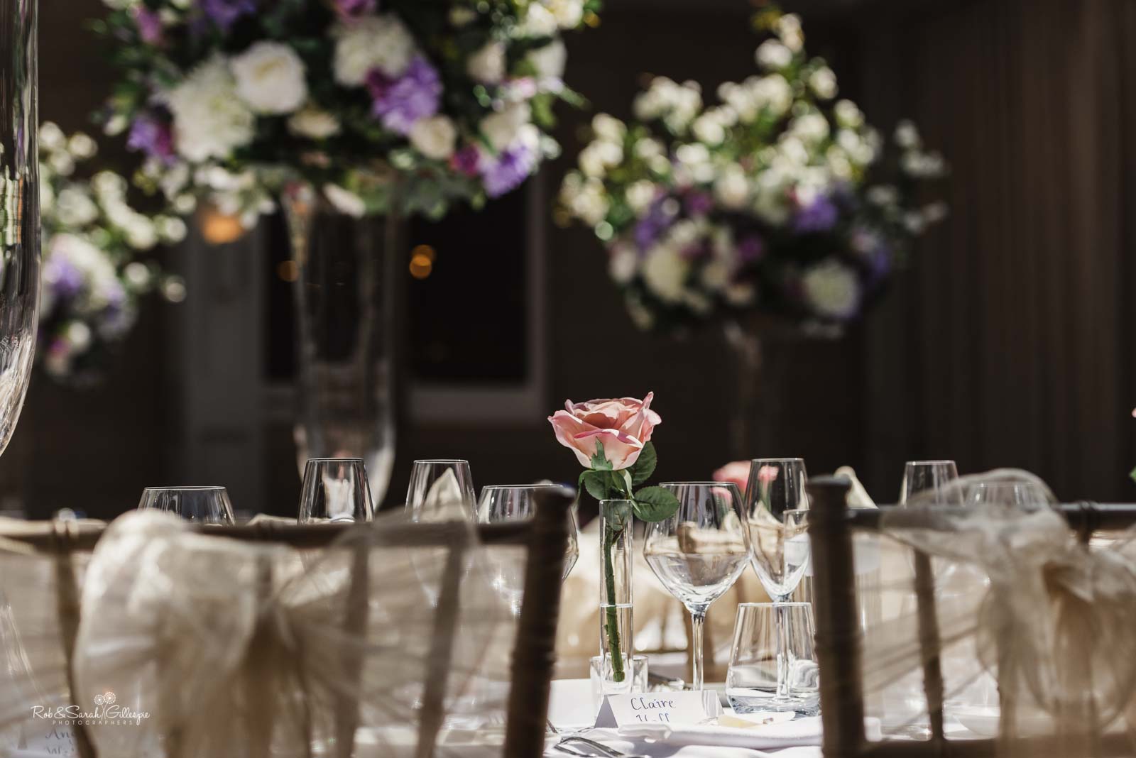 Wedding table details at Hampton Manor