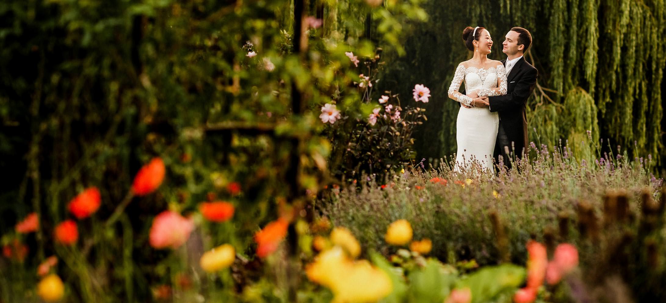 Bride and groom at Coombe Abbey in Warwickshire