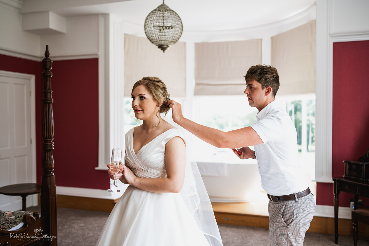 Bride gets ready for wedding at Pendrell Hall
