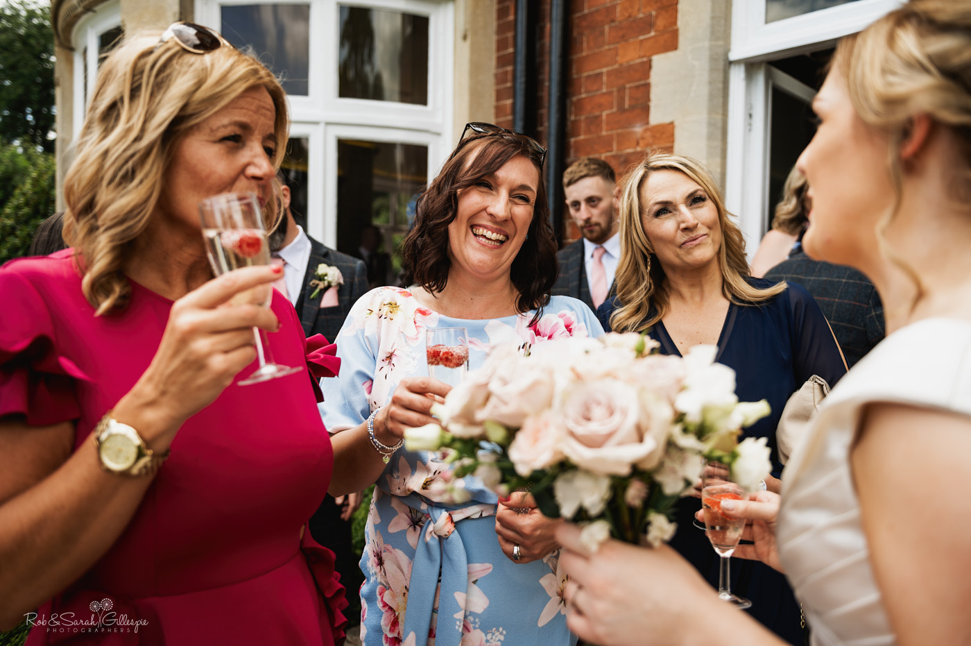 Bride and groom mingle with guests at Pendrell Hall wedding