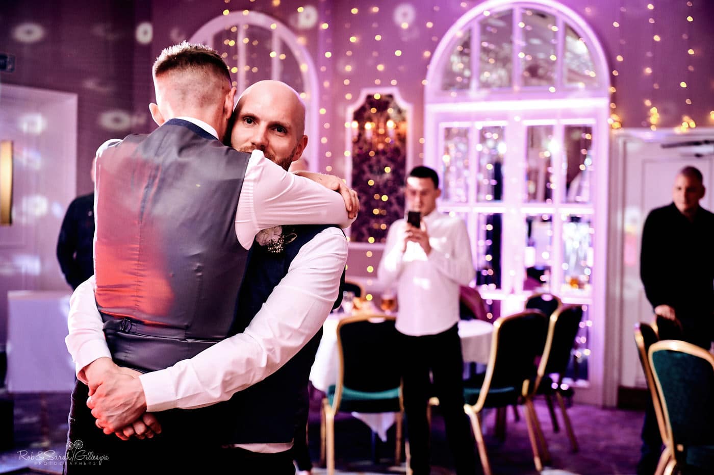 Two grooms first dance at Moor Hall Hotel wedding