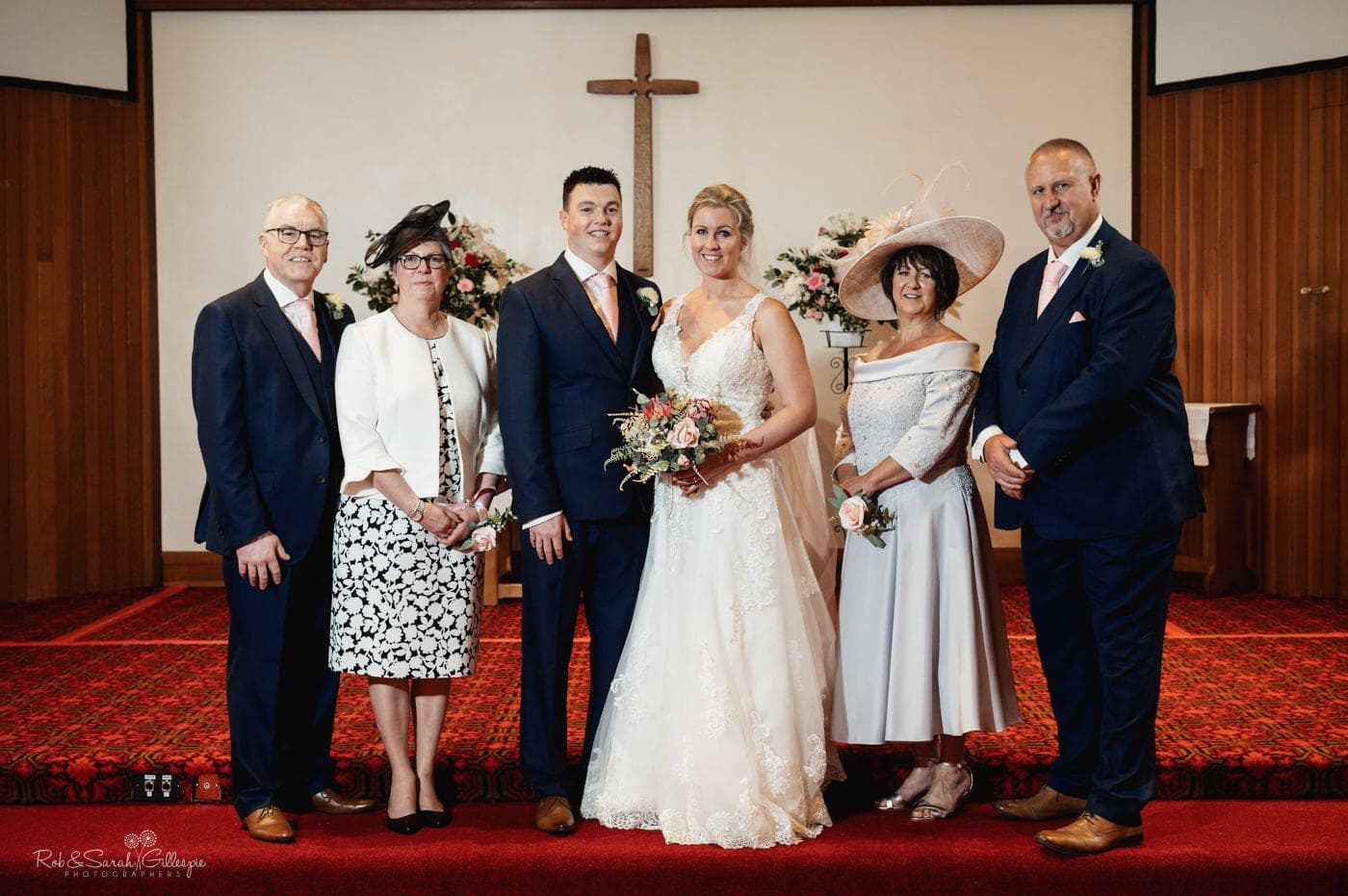 Small wedding group photo in church