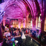 Wedding first dance in beautiful large hall
