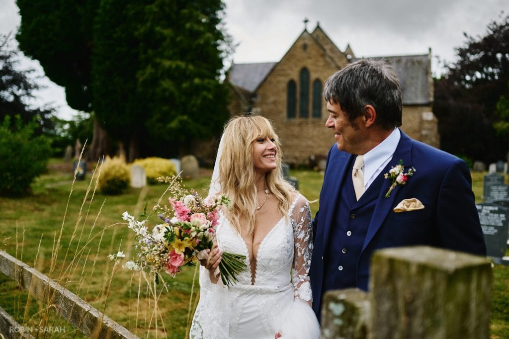 Bride and groom just married at Far Forest church