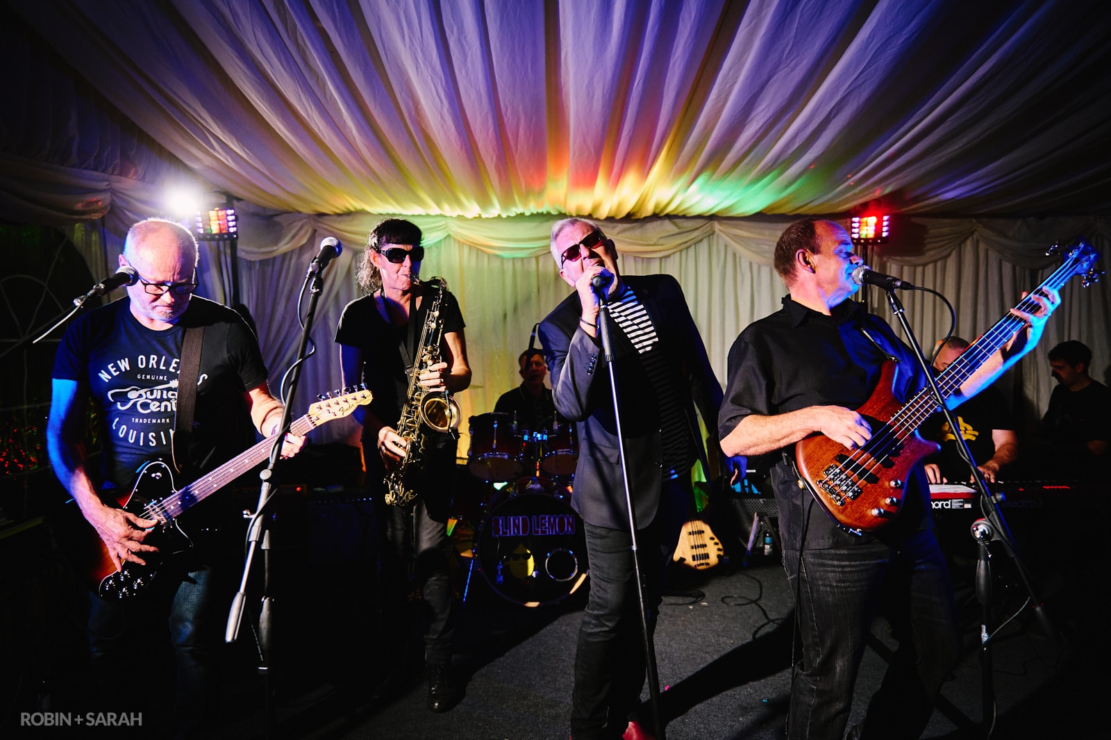 Band plays at wedding reception in Far Forest, Worcestershire