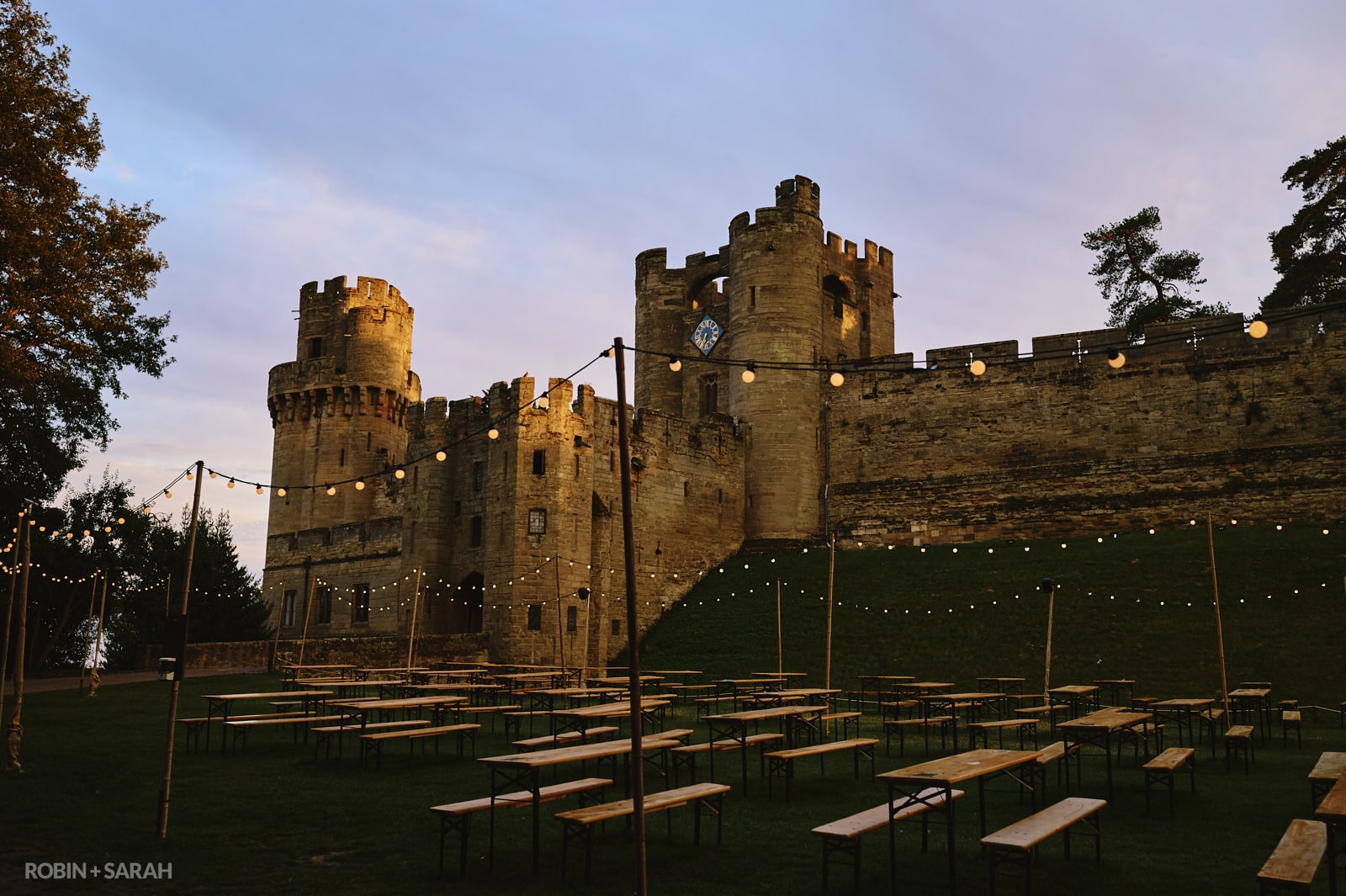 Exterior of Warwick Castle in beautiful evening light