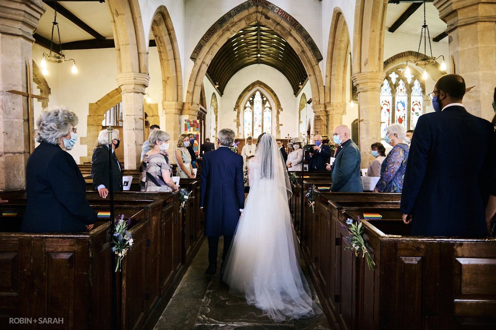 Bride and dad enter St Faiths Kilsby for wedding ceremony
