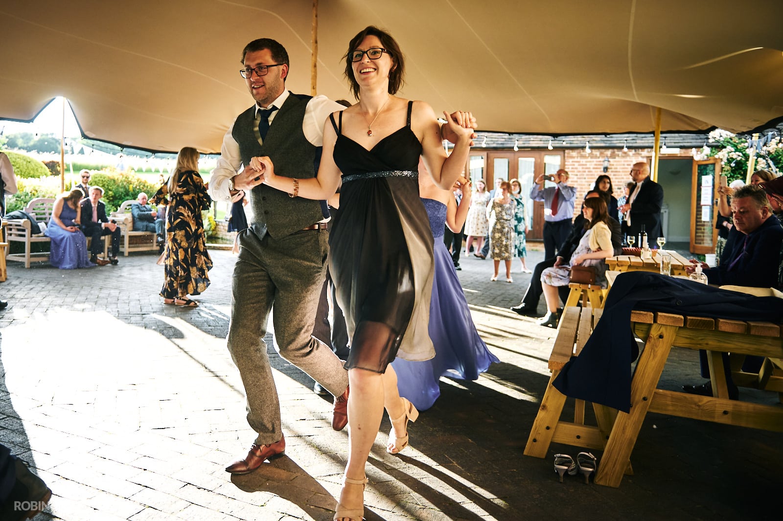 Wedding guests dance to ceilidh band at Wethele Manor