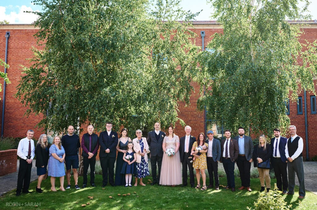 Wedding group photo in courtyard at Bromsgrove Registration Office