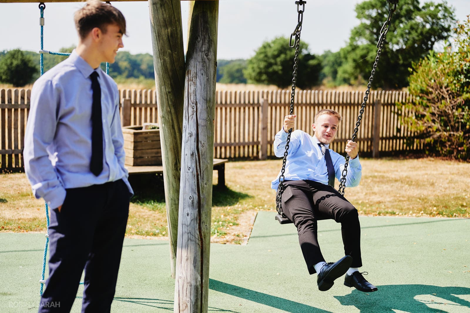 Wedding gusts on swings at village hall