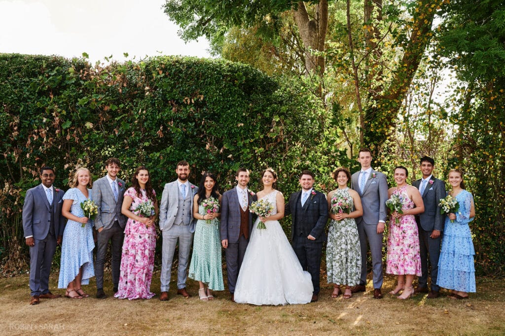 Wedding group photo at Dorothea Mitchell Hall in Warwickshire