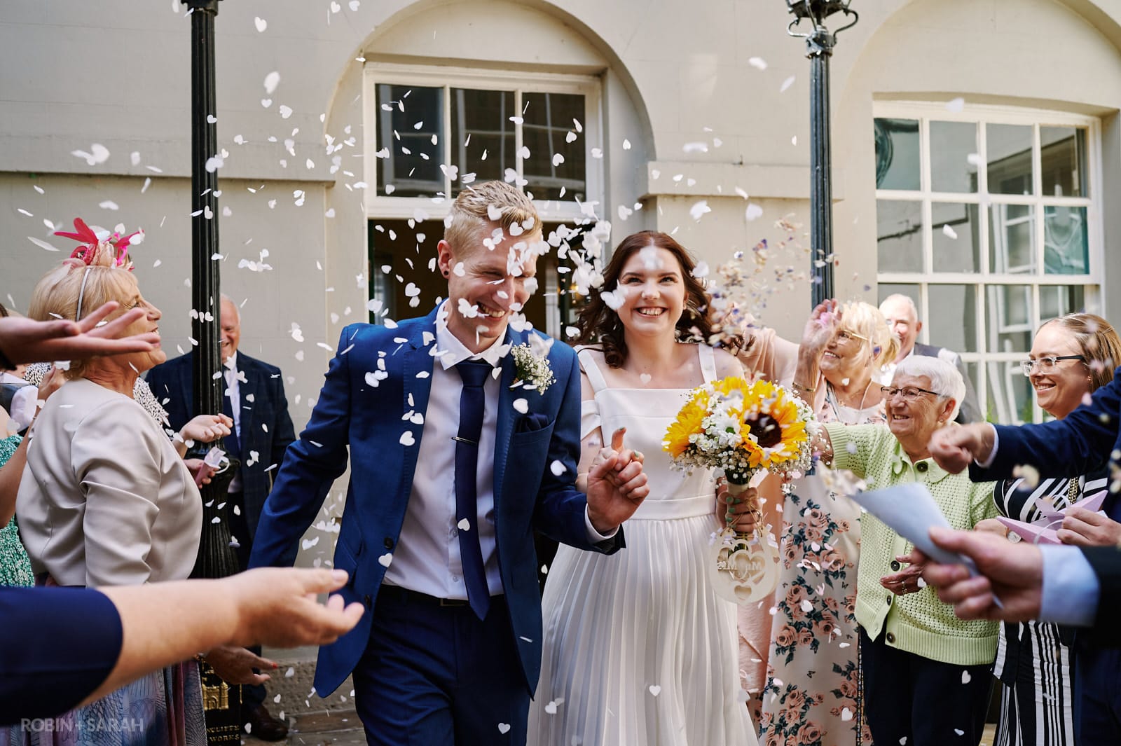 Bride and groom have confetti thrown at Priory Place Register Office in Doncaster