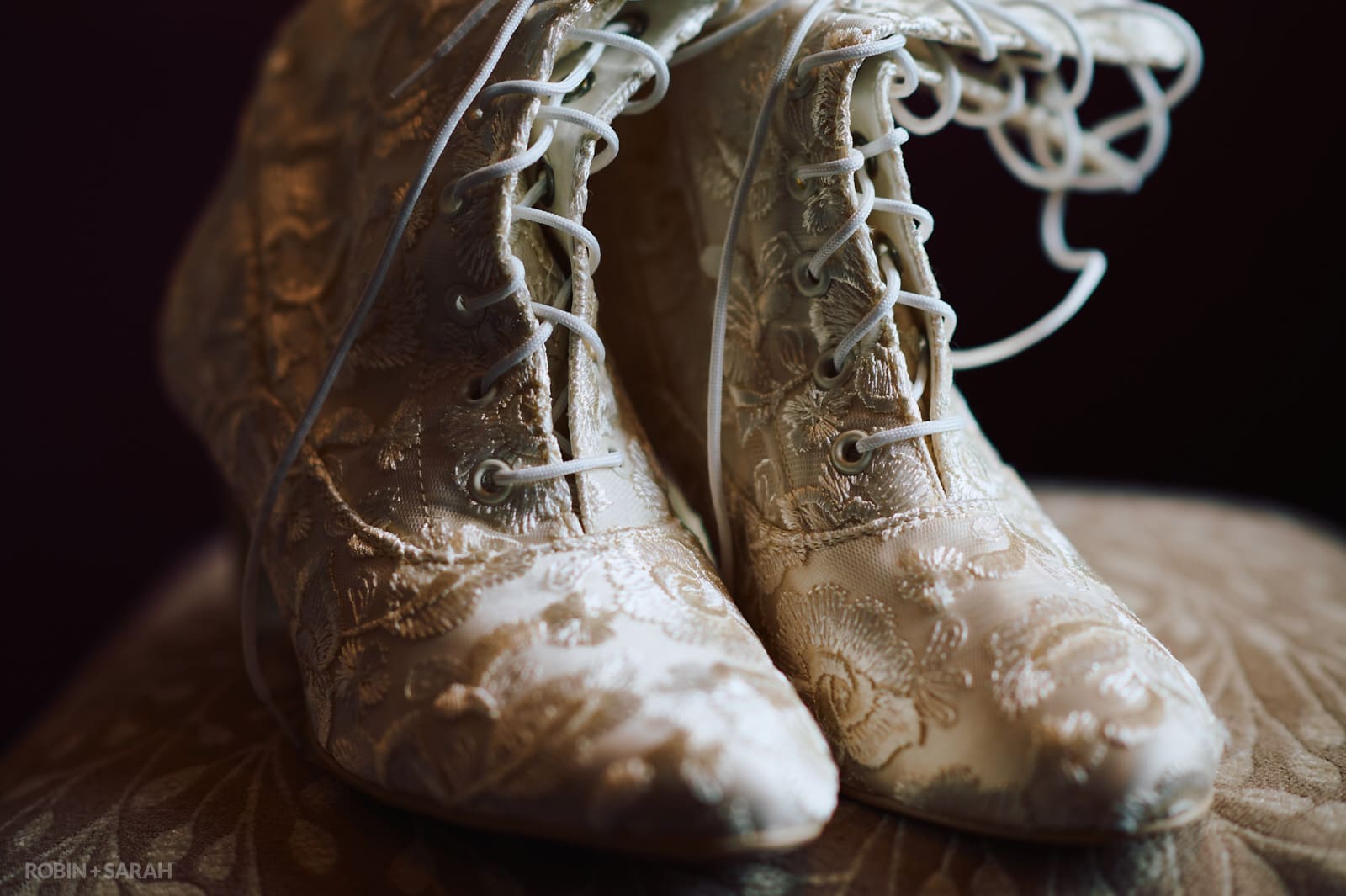 Bride's boots with intricate pattern