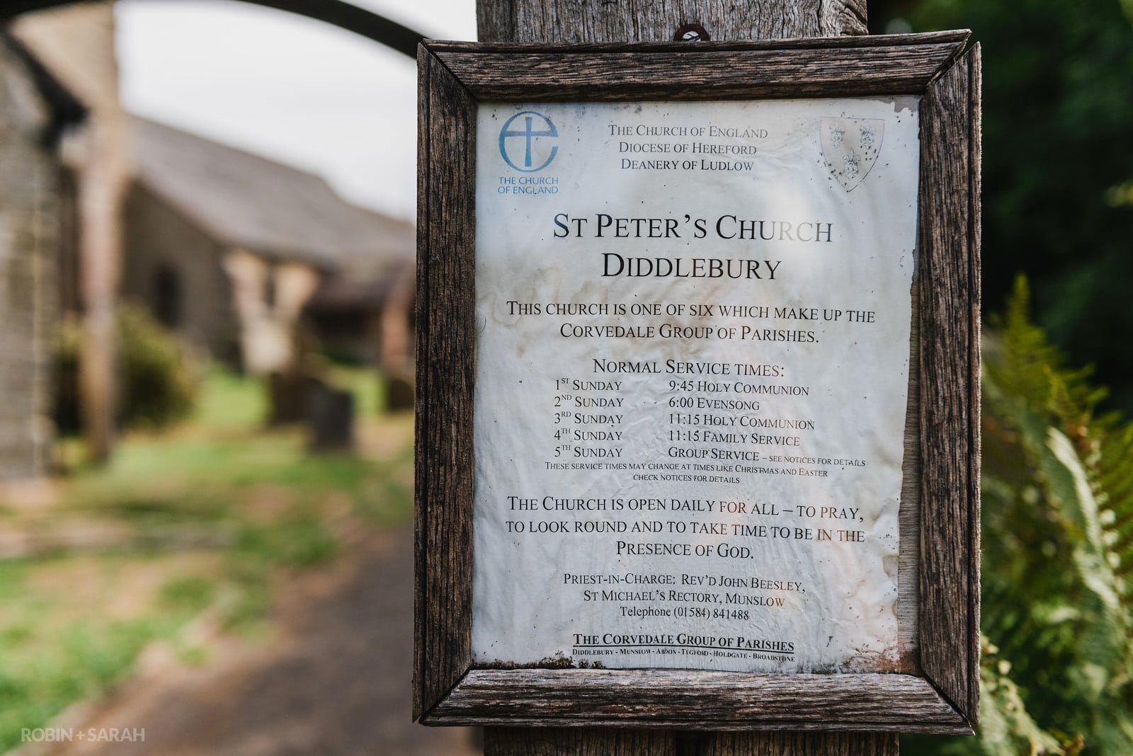 Sign for St Peter's Church Diddlebury