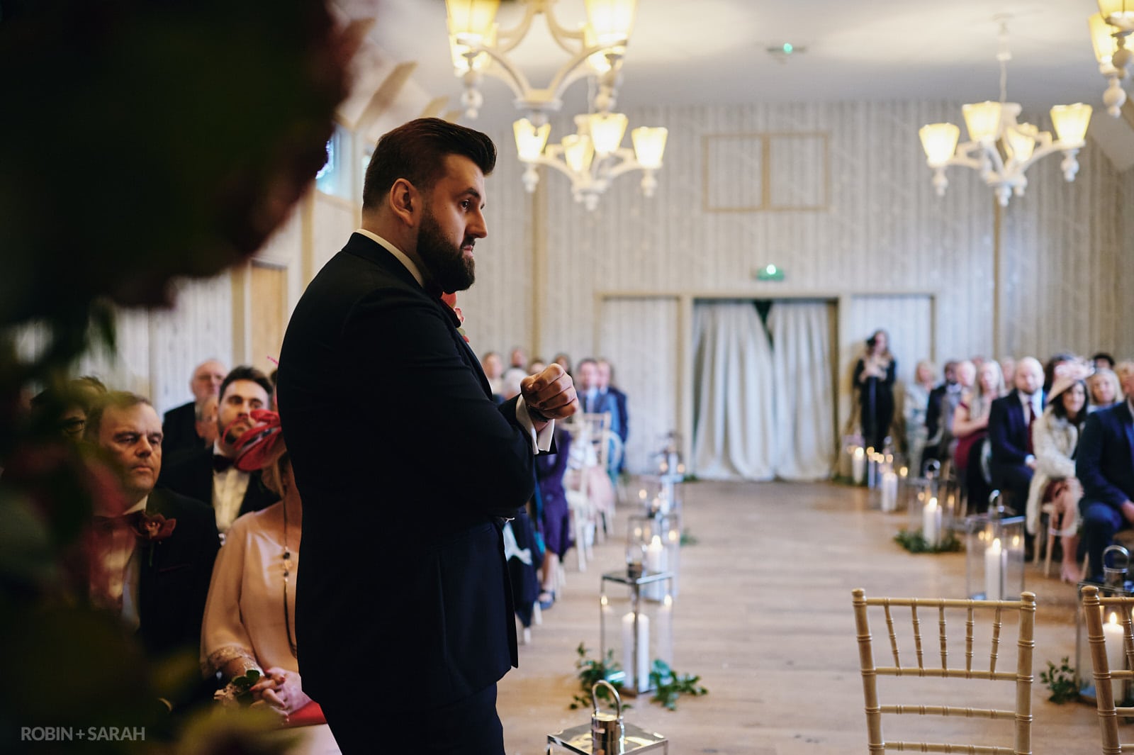 Wedding ceremony in The Birches room at Hampton Manor