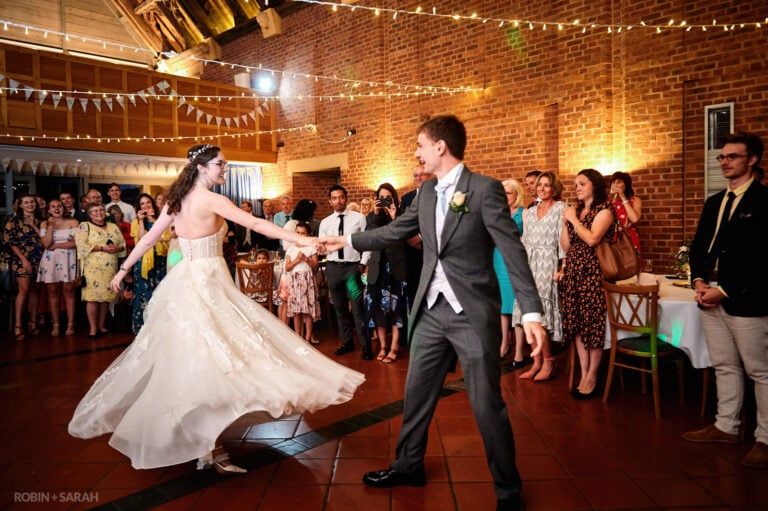 Bride and groom's first dance at Avoncroft Museum wedding