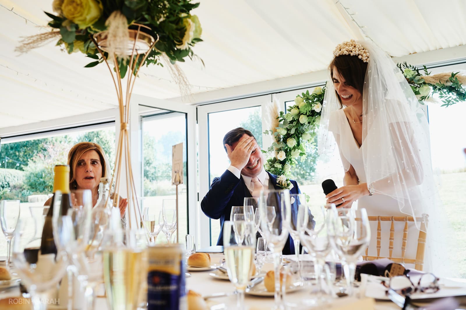 Wedding speeches in marquee at Wethele Manor