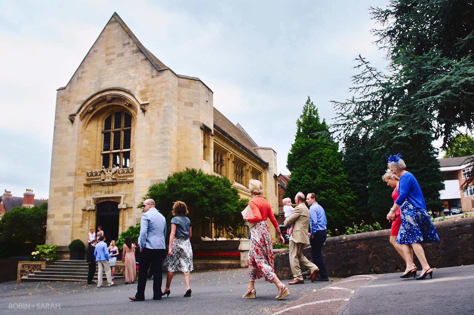 Wedding guests arrive at Malvern College Memorial Library