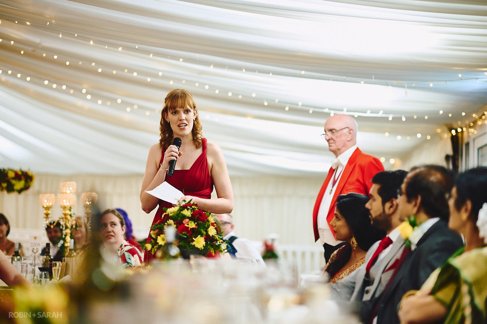 Wedding speeches in marquee