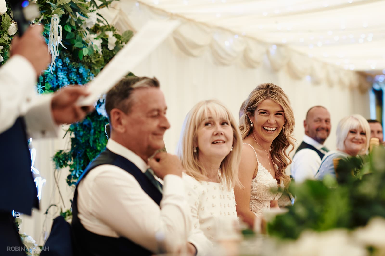 Wedding speeches in marquee at Coombe Abbey