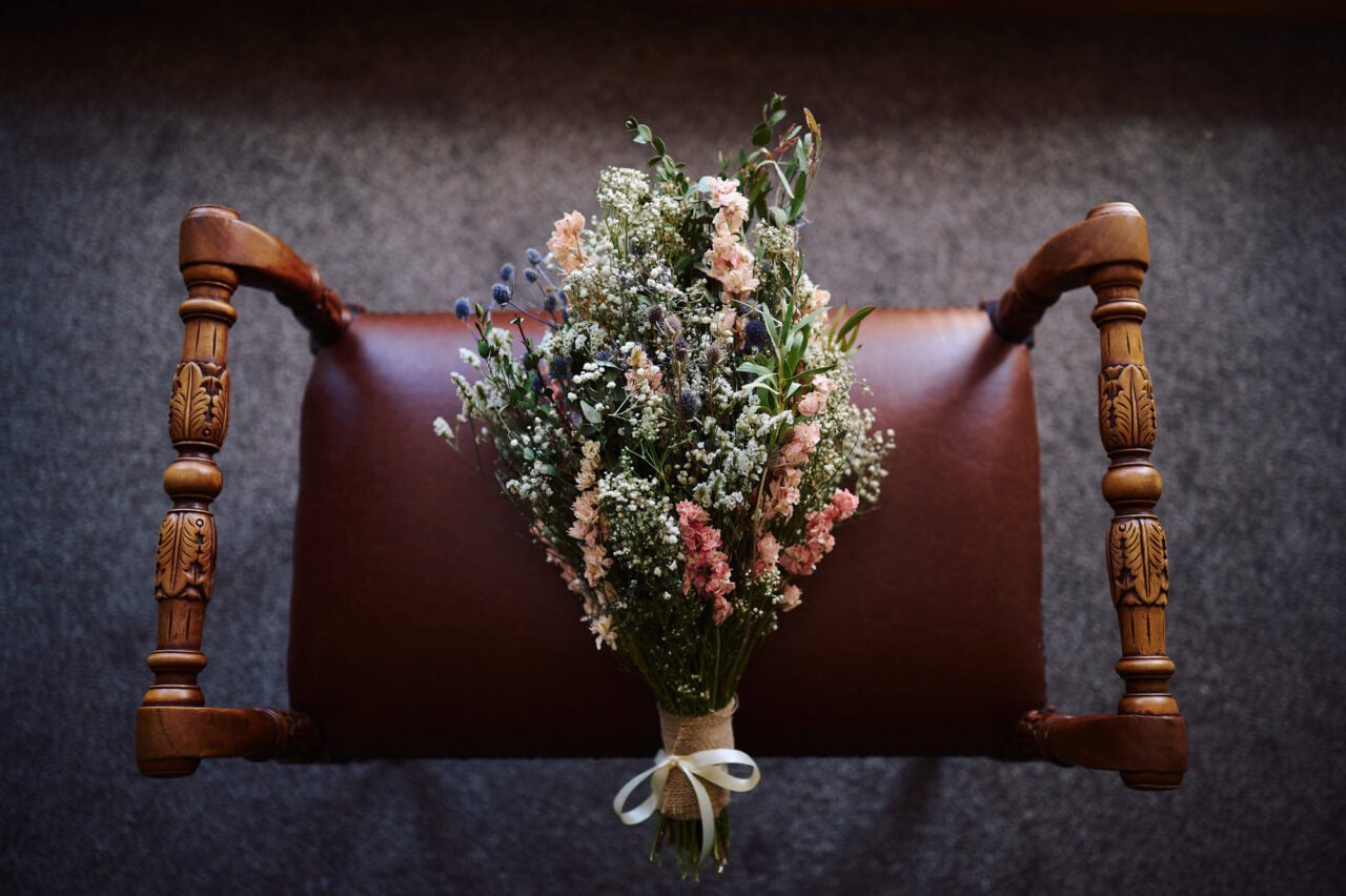 Bridal bouquet on chair