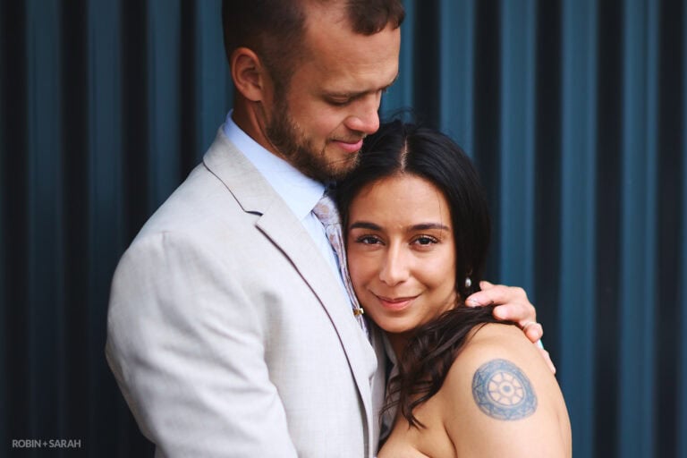 Bride and groom at The Barn at Berryfields on their wedding day