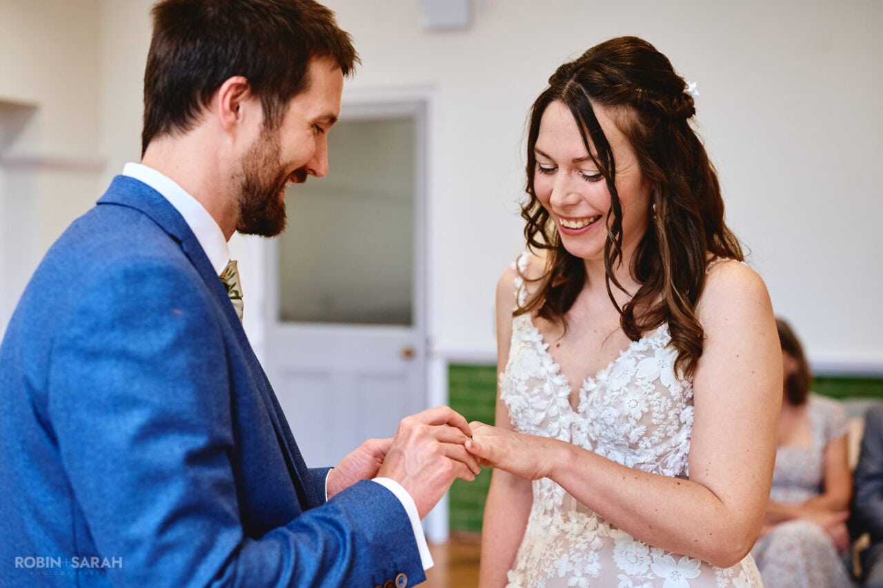 Ring exchange during wedding ceremony at Bromsgrove Registration Office