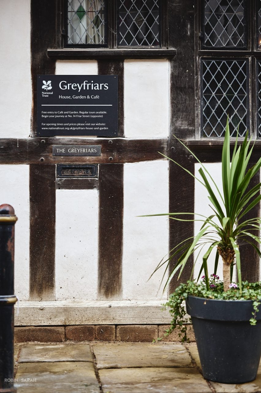 Exterior signage for Greyfriars House & Garden in Worcester