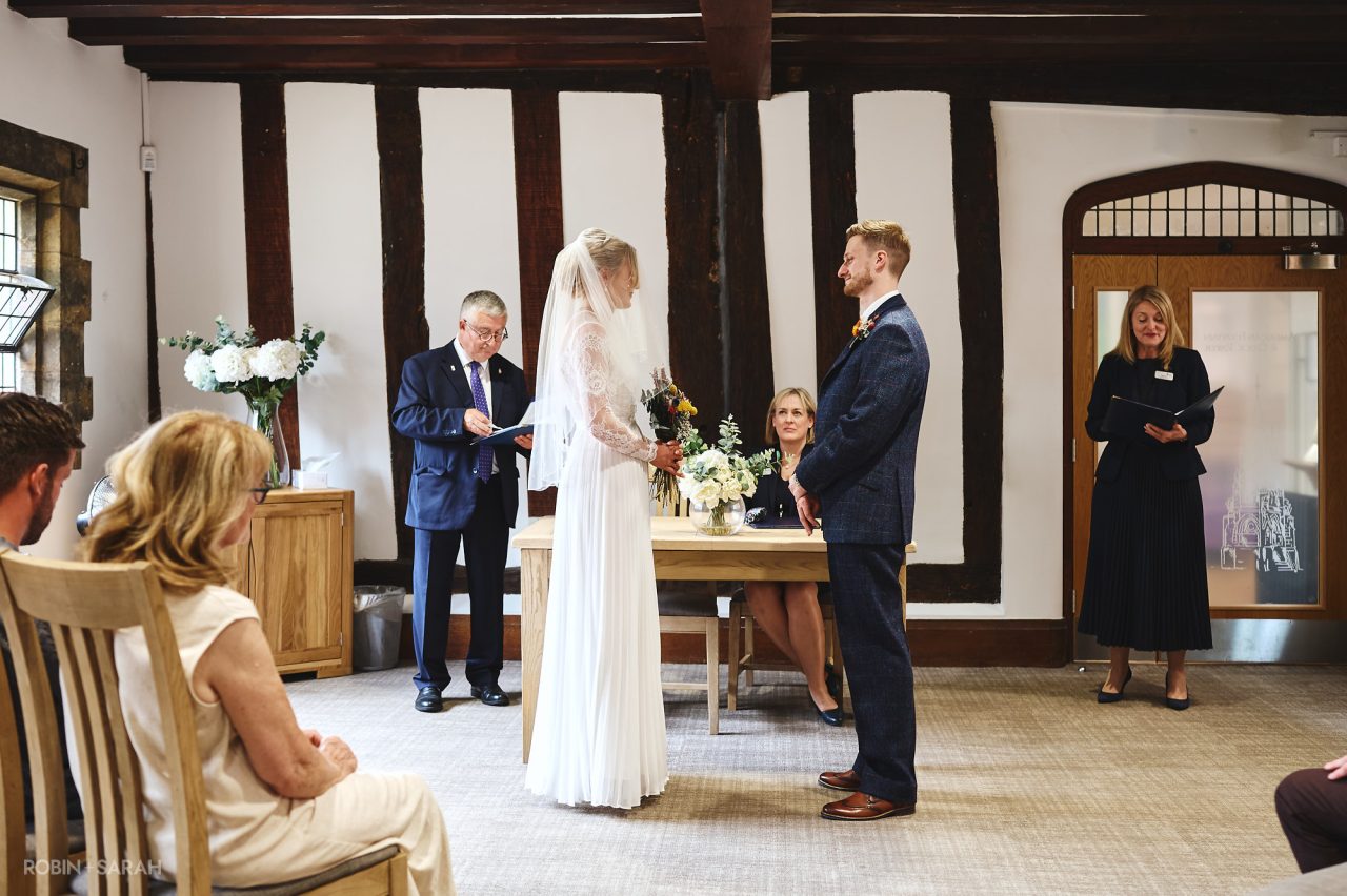 Wedding ceremony in The Henley Room in Stratford-upon-Avon, viewed from the back