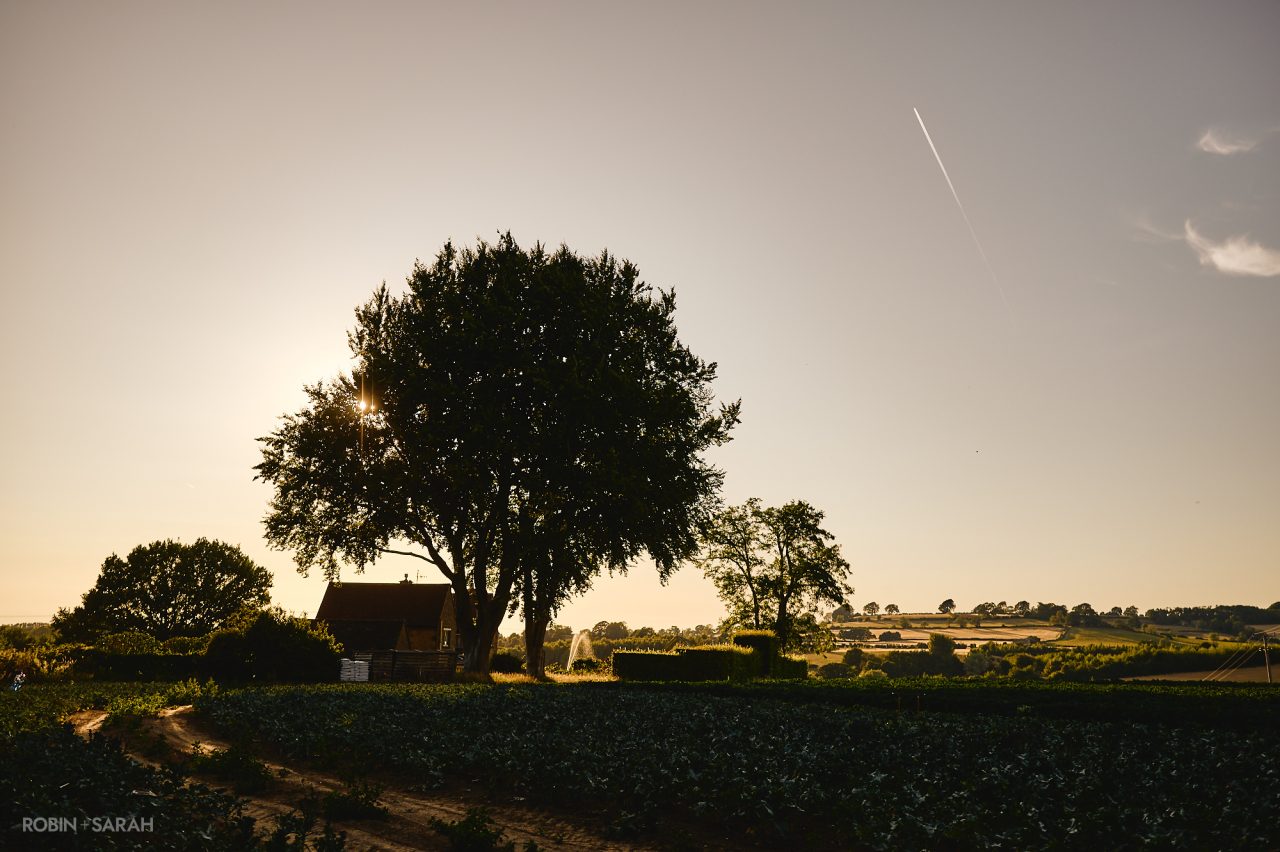 View of the surrounding countryside at Charingworth House in the Cotswolds, on a beautiful summer evening